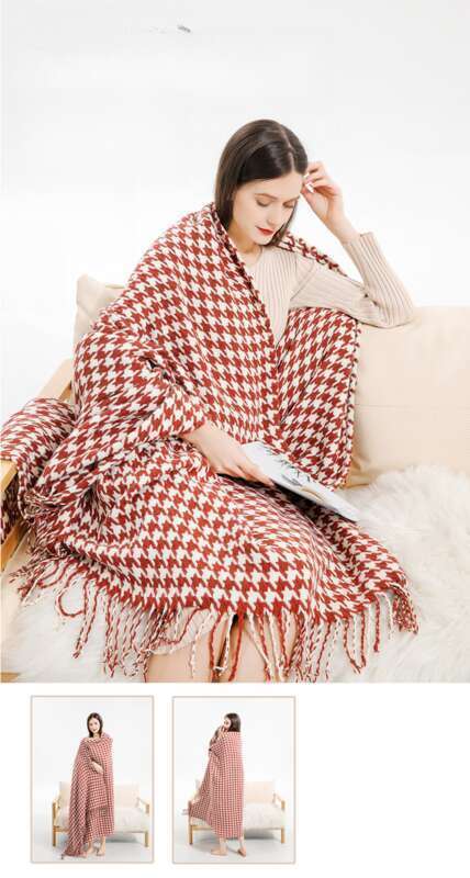 Couch Cover Thousand Bird Check Fringed Wool Summer Thin Air Conditioning Window Blanket, Nap Blanket_voghion.com