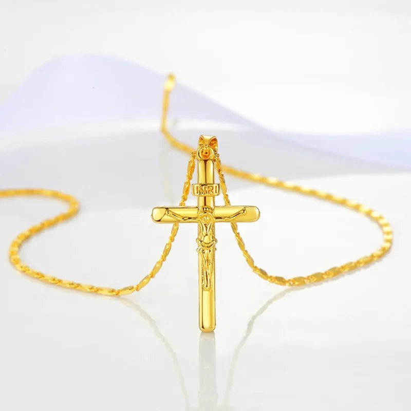 Collane con ciondolo di alta qualità in oro puro color croce per donne e uomini, gioielli da sposa_voghion.com