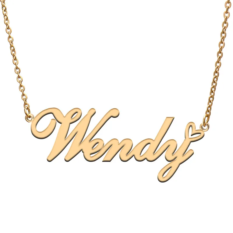 Pendant Necklaces Love Heart Wendy Name Necklace For Women Stainless Steel Gold & Sier Nameplate Femme Mother Child_voghion.com