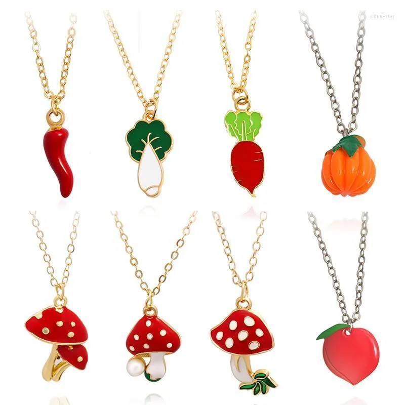 Collane con ciondolo Fungo Peperone Cavolo cinese Ravanello Zucca Pesca Collana Verdure Frutta Gioielli in smalto per bambini_voghion.com