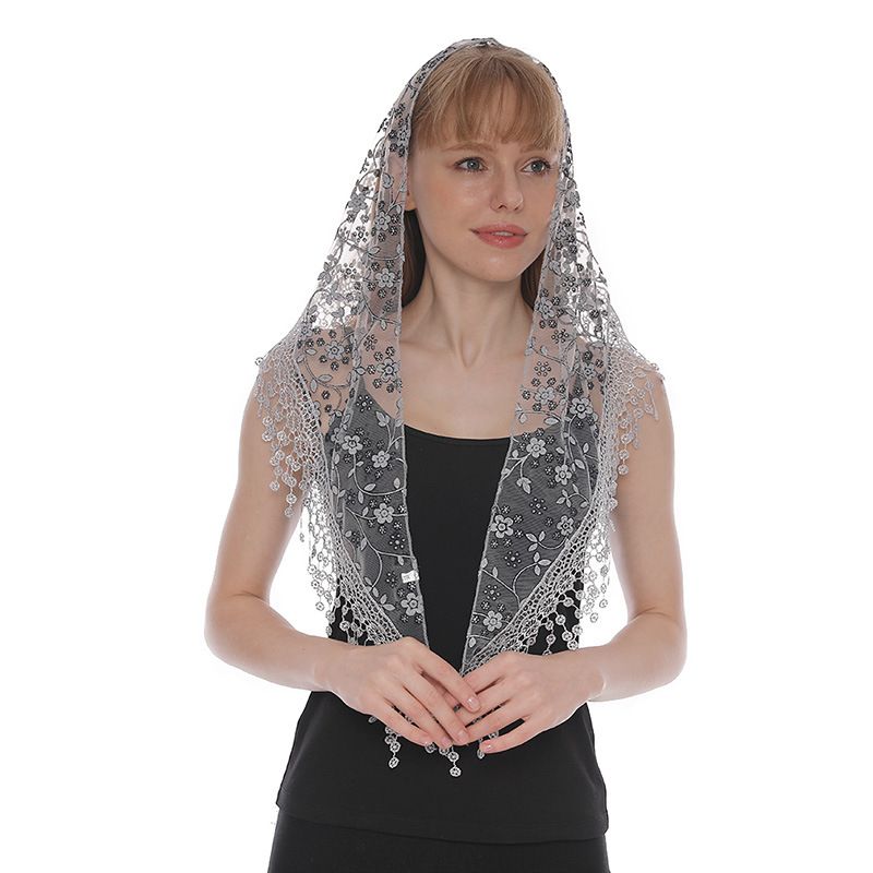 Spring And Autumn ral Lace Korean Edition Triangle Headcloth Classic Breathable Hollow Solid Color Scarf_voghion.com