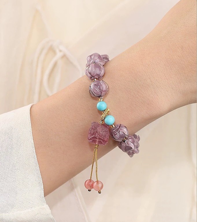 Neuer Tempel im gleichen Stil Dushan Lila Glas Lotus Hand Strang Eisklares Glas Lotus Hand Strang Erwachen Löwe Kulturspiel Hand Strang_voghion.com