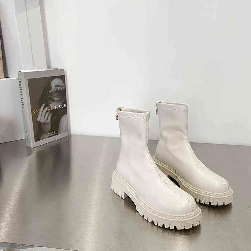 Damen Gummistiefel - Damen Winterschuhe mit niedrigen Absätzen Booties Runde Zehen Regen 2021 Mittlere Waden Herbst Damenstiefel Y1105_voghion.com