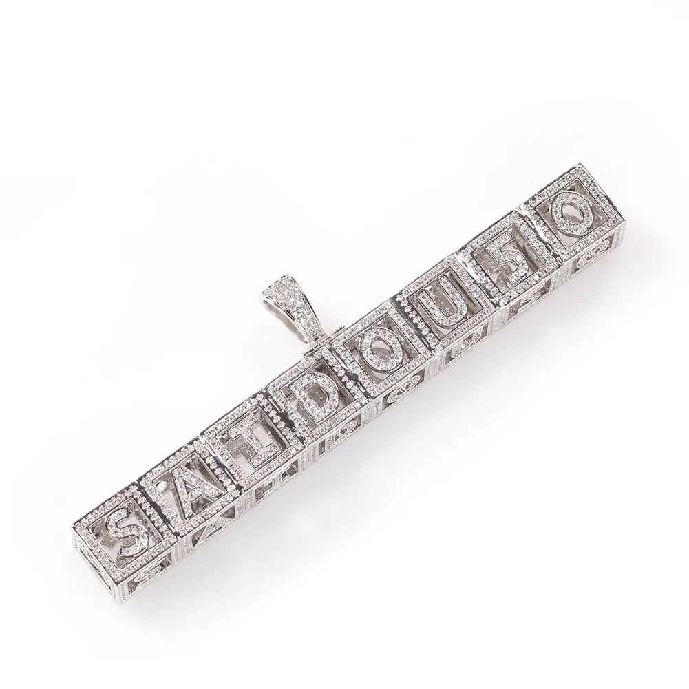 Collier pendentif personnalisé avec lettre initiale A-Z en forme de cube, pierre en zircon cubique carré glacé, breloque en or véritable_voghion.com