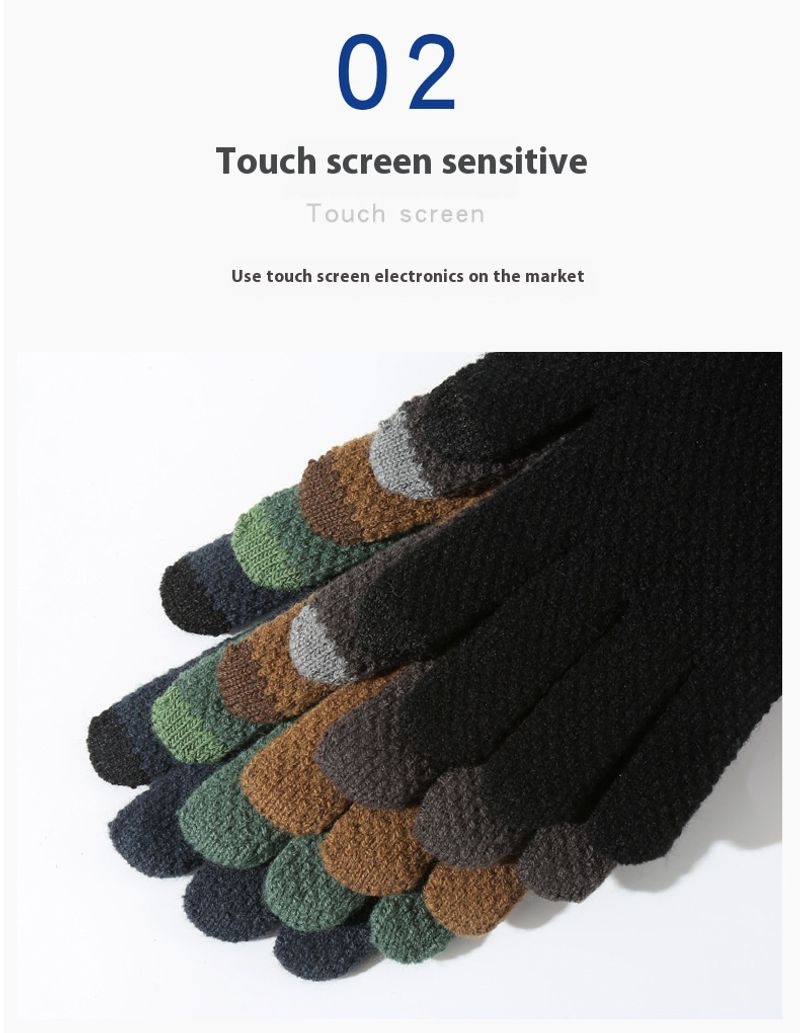 Gestrickte Handschuhe für Herren-Fahrradhandschuhe mit Plüsch und dicker Isolierung, winddichter Touchscreen im Winter, Strickhandschuhe_voghion.com