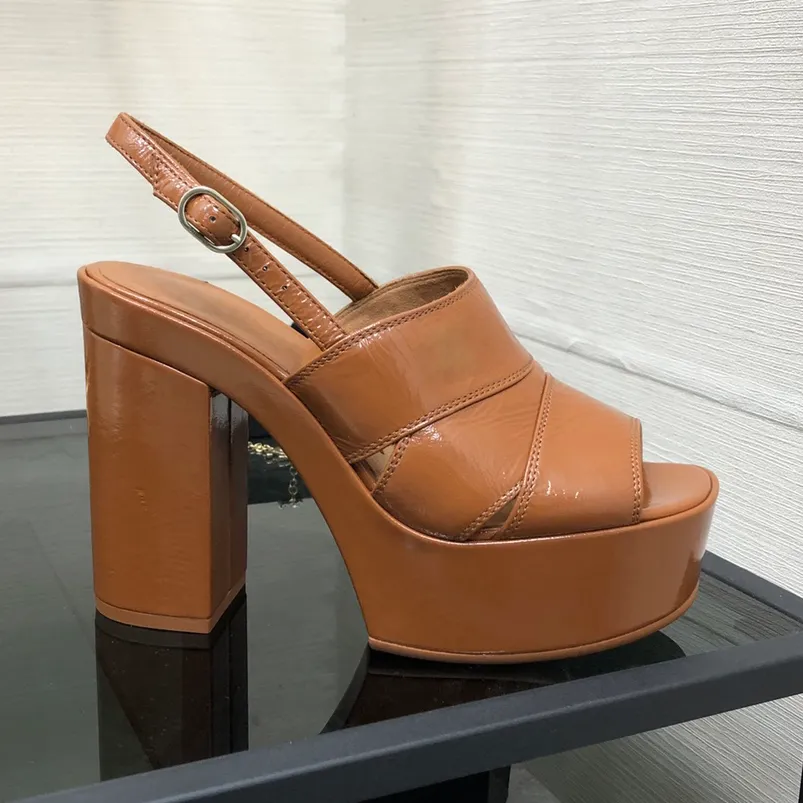Sandals Designer shoes for womens Platform heels Classic buckle Patent Leather high heeled shoe 35-41 Fish Mouth Rome_voghion.com