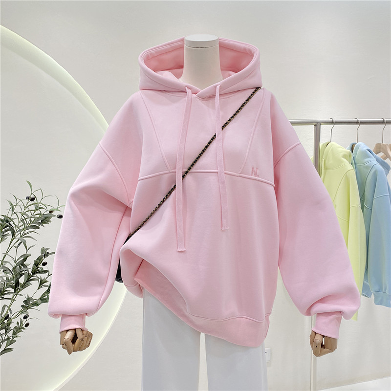 Sudadera con capucha para mujer con forro polar engrosado, sudadera con capucha holgada versátil de otoño e invierno 2024, sudadera con capucha de nicho
