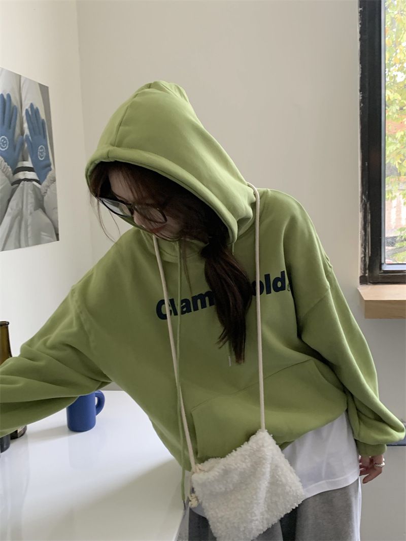 Veet hooded sweatshirt for women in autumn and winter, new loose letter printed Korean fashion student long sleeved_voghion.com