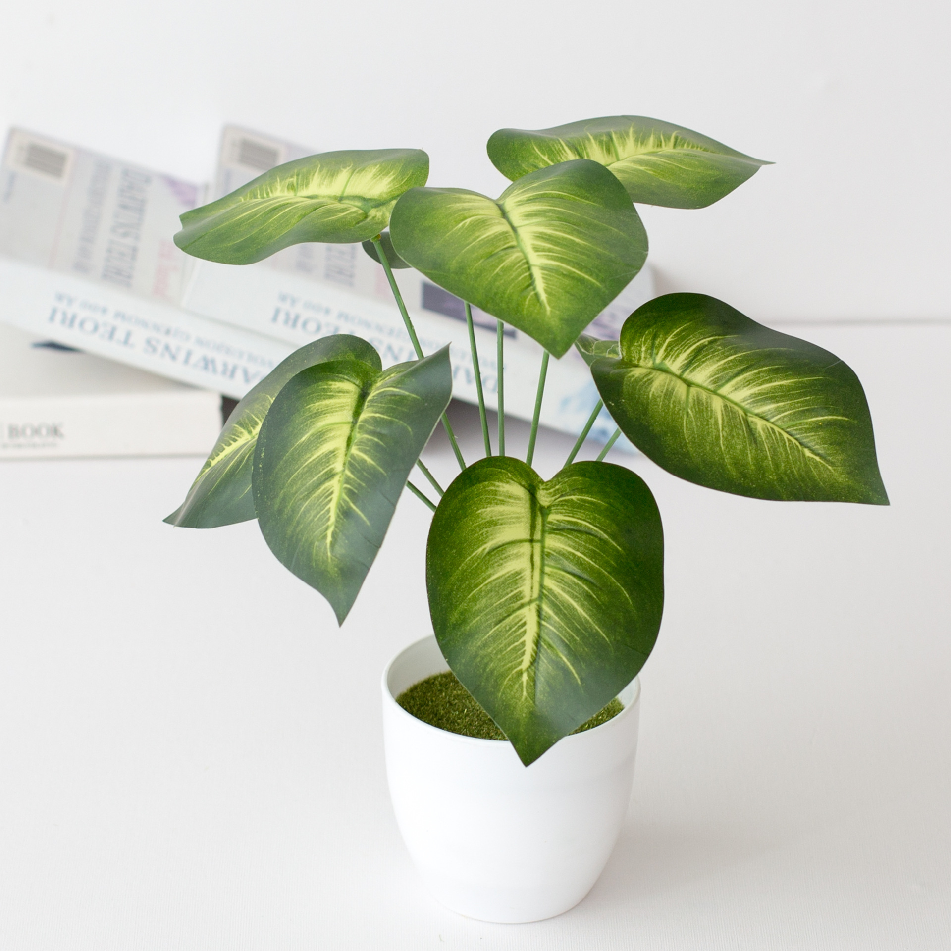 Simulation round pot leaf potted ornaments green bonsai simulation plant potted home decoration ornaments wholesale_voghion.com