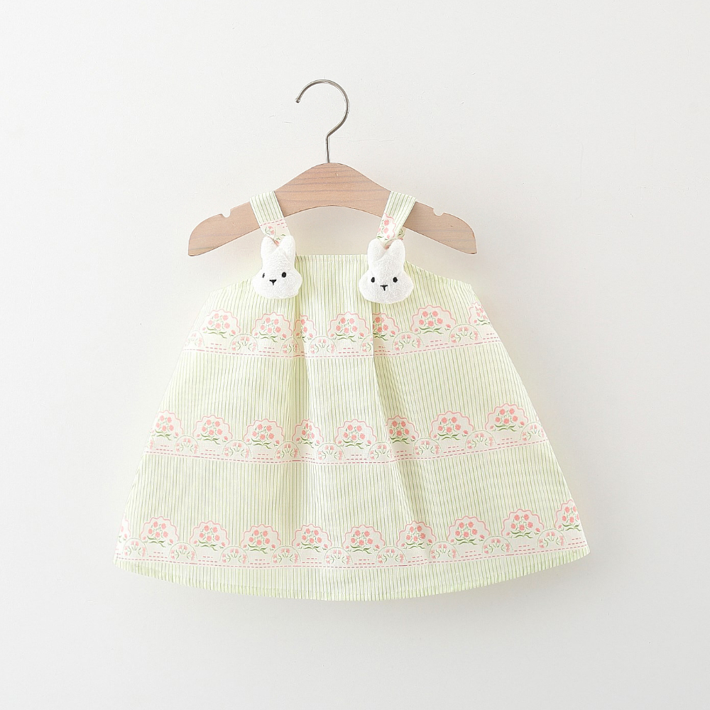 Vestido de verano para niña con estampado de lunares y flores, con tirantes de conejo y cremallera_voghion.com