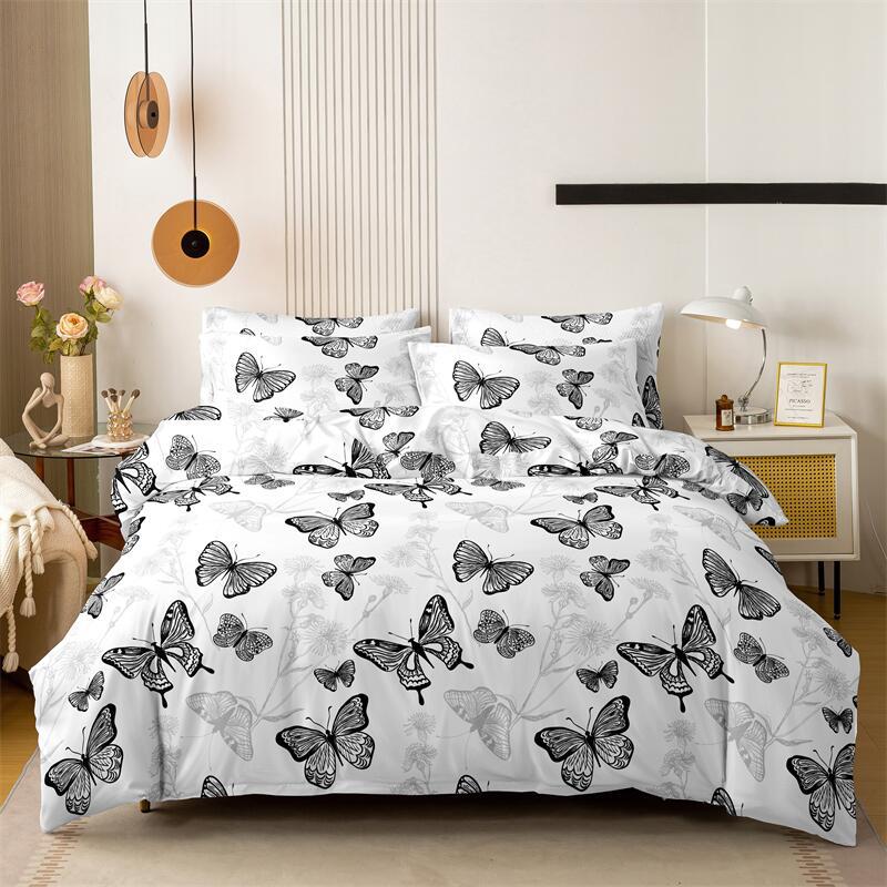 Parure de lit 3 pièces avec housse de couette et taie d'oreiller imprimées en fibre de polyester brossé 100 % (sans draps)