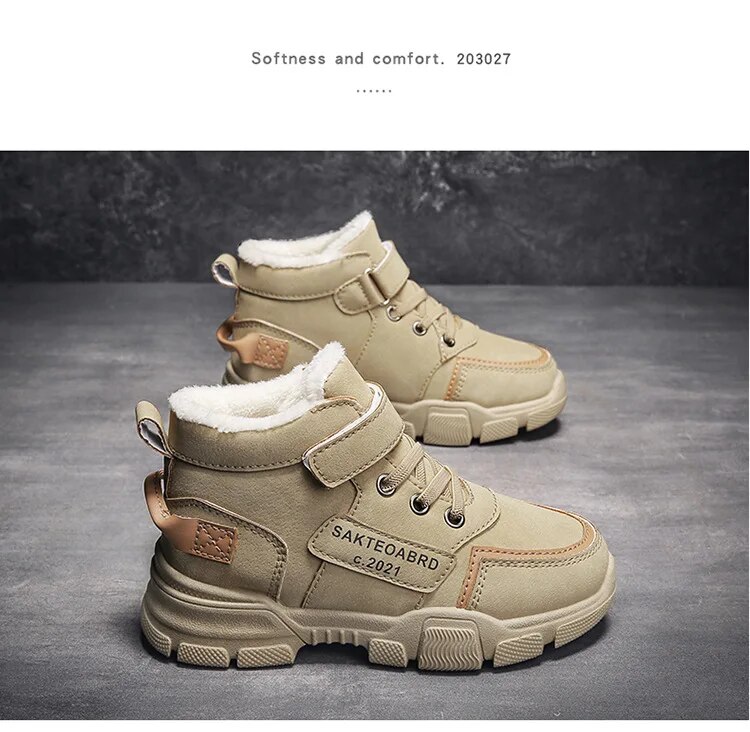 Winter Children's Boys Plus Cashmere Thicken Warm Snow Girls Non-slip Outdoor Martin Boots Student Shoes Hiking Shoe_voghion.com