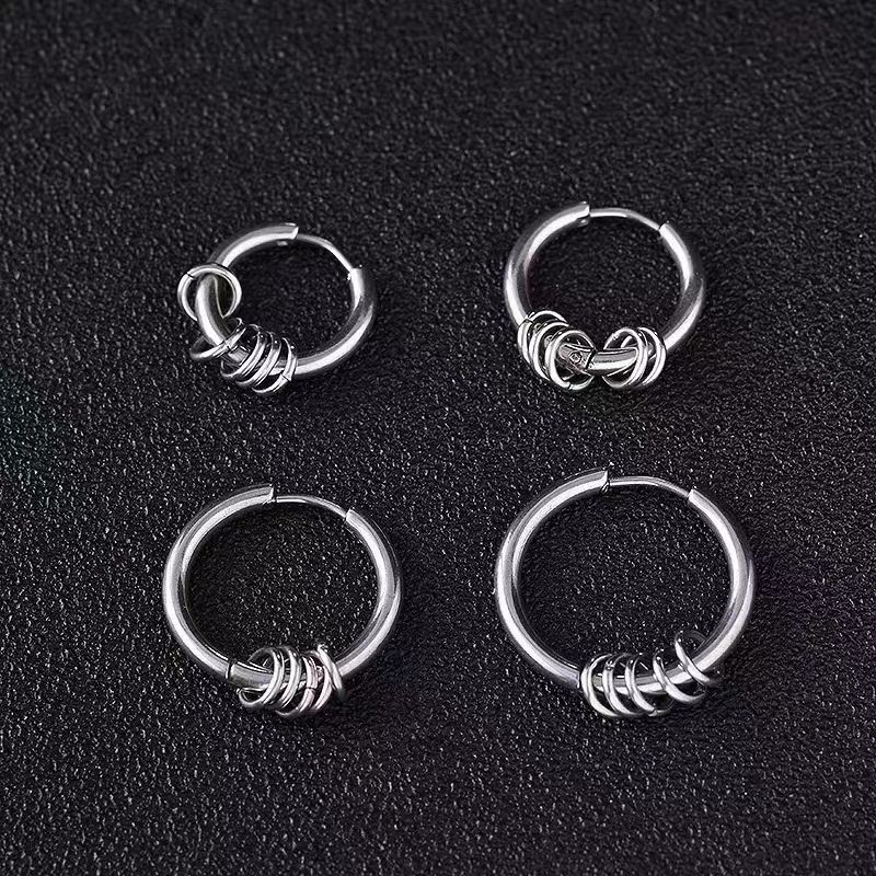 Titanium stål hoop små cirkel ins enkle trendy øreringe til mænd og kvinder uden ørehuller_voghion.com