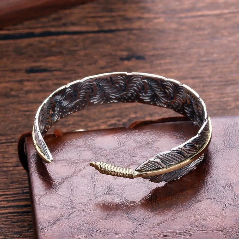 Vintage Feather Cuff Bangle Open Bracelet For Men And Women_voghion.com