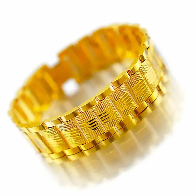 SAIYE Pure 999 Yellow Gold Bracelets for Men Classic Wedding Christmas Gifts Jewelry Thickening Never Fade 240507_voghion.com