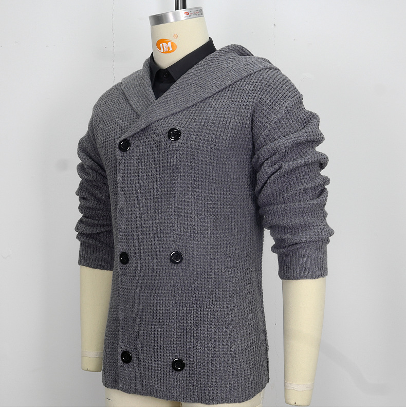 Herbst und Winter Neue zweireiher Strickjacke Mit Kapuze Pullover Einfarbig Langarm Gestrickte Mantel männer SY0061_voghion.com