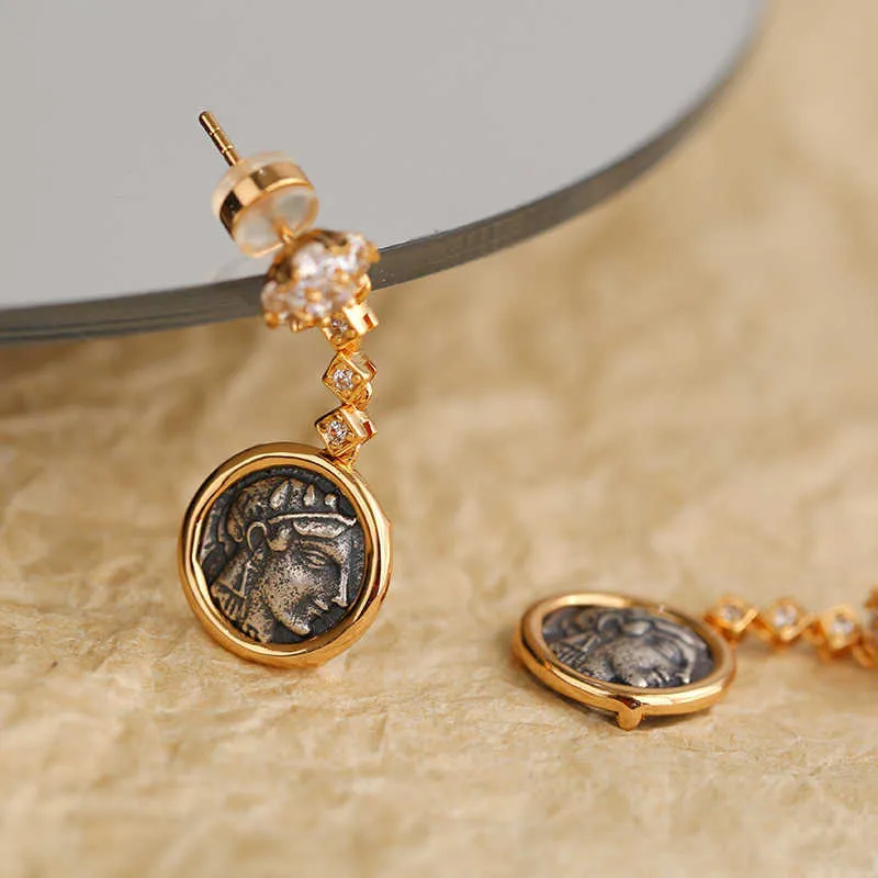 Bracelets à breloques, marque célèbre, vente en gros, boucles d'oreilles en pièces de monnaie Athéna de la Grèce antique, plaqué argent, mode européenne et américaine_voghion.com