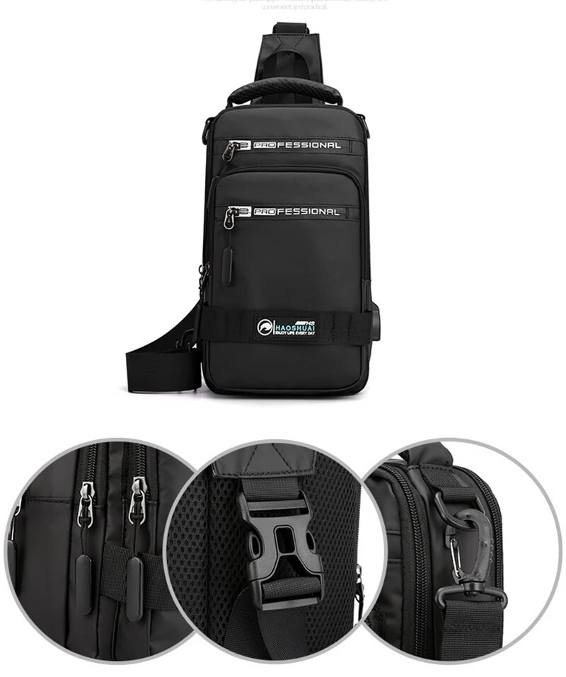 Mode Nylon Rucksack Daypack Männer Cross Body Brust Taschen Pack mit USB Lade Port Reise Männlichen Knapsack Rucksack_voghion.com