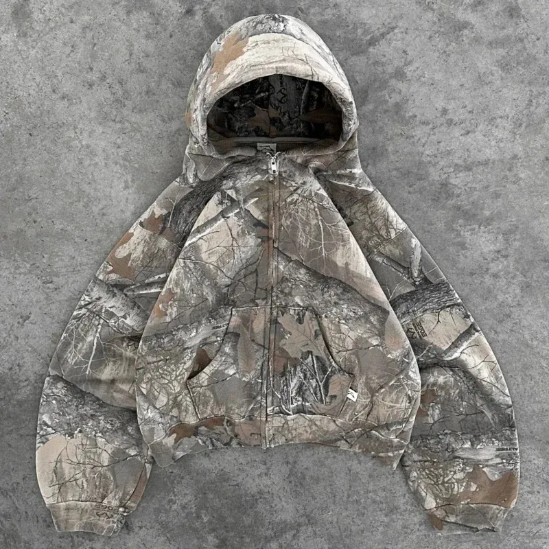 Y2K Retro Zip Up Hoodies Men Camouflage Pattern Zipper Sweatshirt High Street Hip Hop Streetwear Oversized Unisex Camo_voghion.com