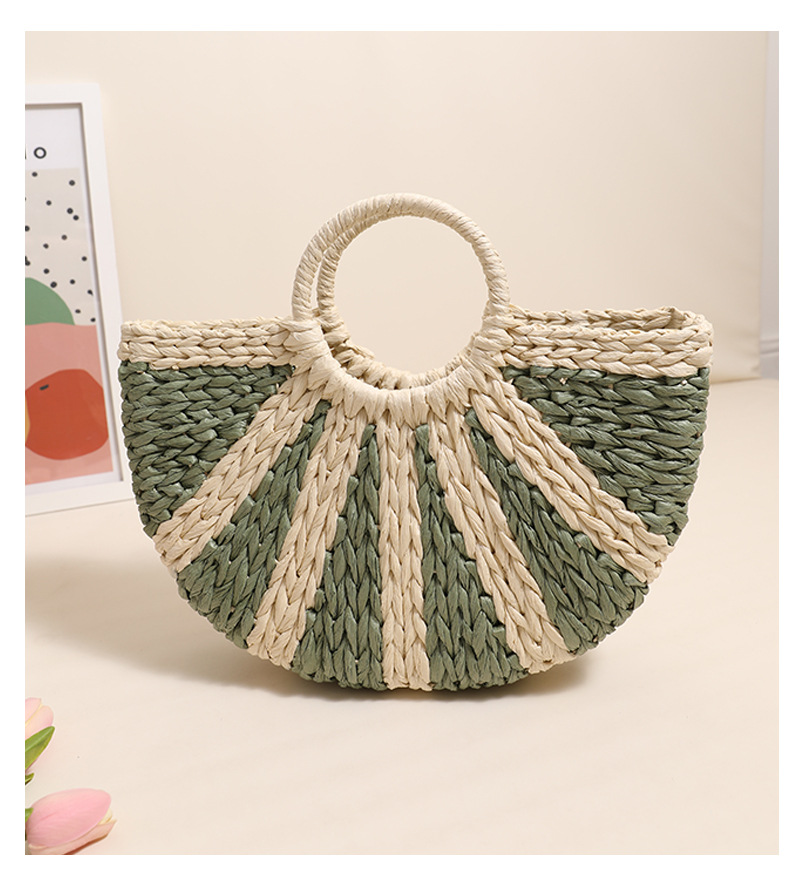 Forest einfache handgehaltene halbrunde Freizeit-Handarbeit aus Stroh gewebt im Urlaubsstil, vielseitige Strandtasche für Damen_voghion.com