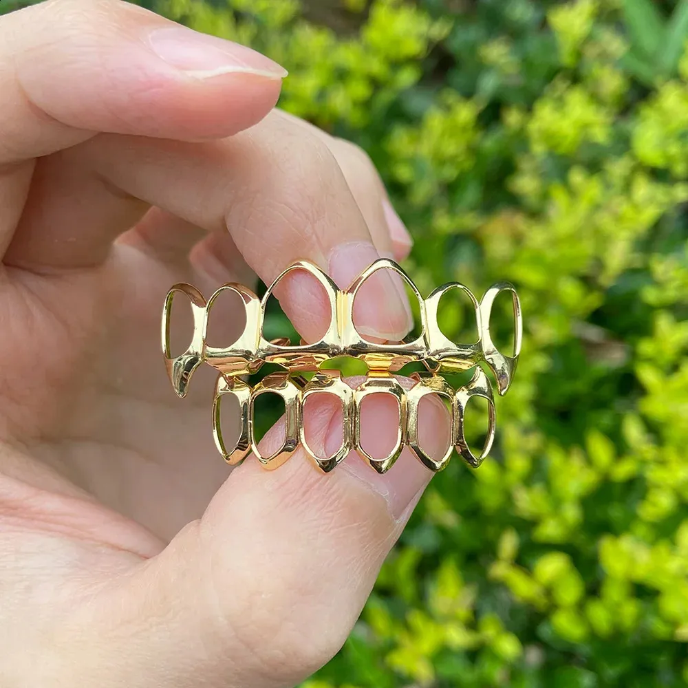 RACHELZ Mode 6/6 Vollhohlzähne 14K vergoldete Zahnkappen Dekor Zahnspangen Reißzähne Dentalgrills für Männer Frauen Schmuck_voghion.com