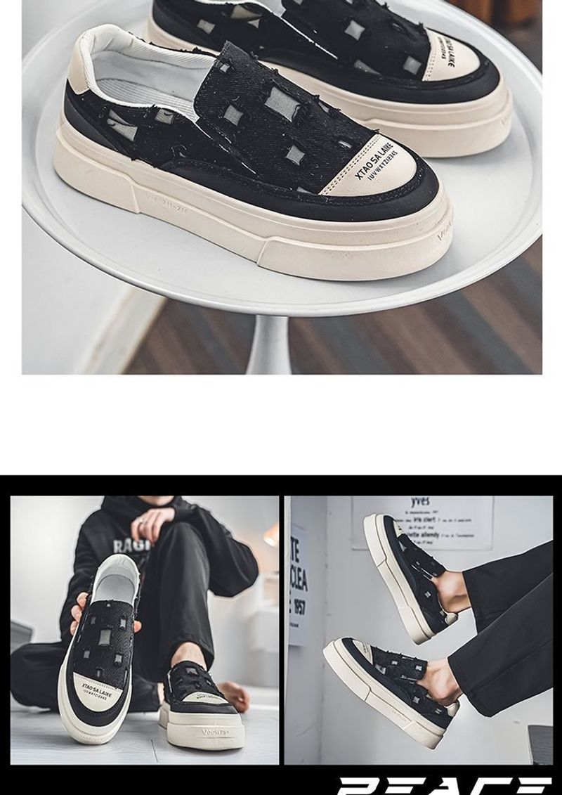 MannNeil 2024 New Summer Breathable Canvas Trdy M's Versatile Instagram High Street Brok Hole Beggar Board Shoes_voghion.com