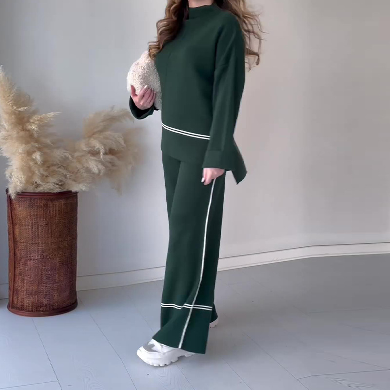 Tops informales de color liso para mujer, diseño holgado y cómodo, traje de pantalón ligeramente acampanado para mujer