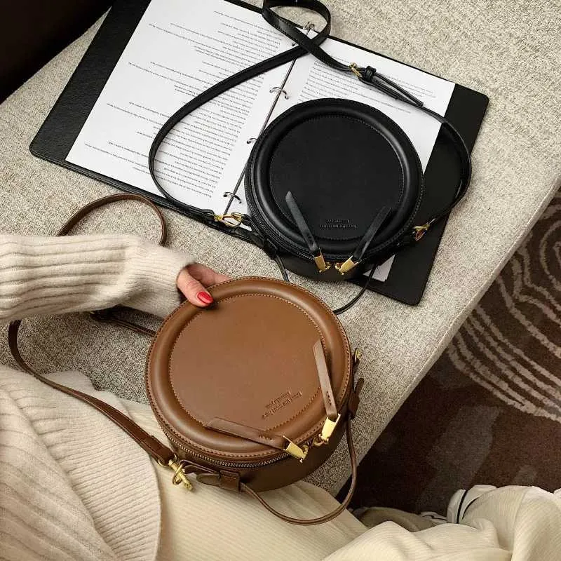 Einfarbig Crossbody Für Runde Kleine Handtasche Frauen Mode Designer Taschen Leder Schulter Tasche Weibliche Zipper_voghion.com