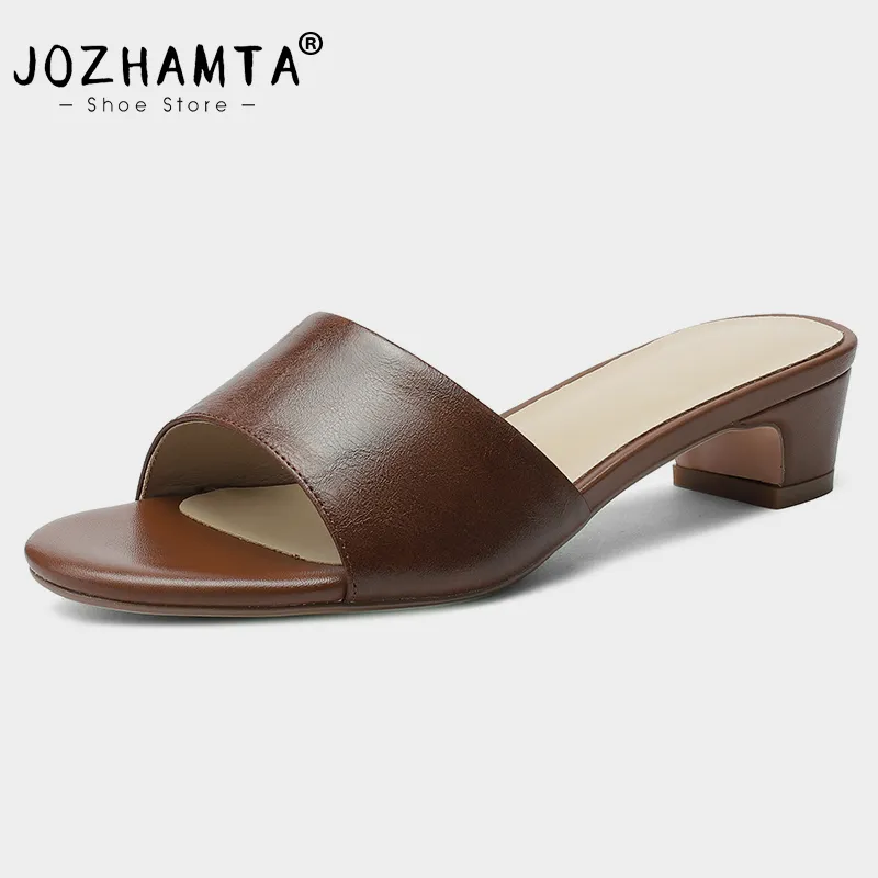 Size JOZHAMTA 33-42 Women Mules Sandals Real Leather Thick Mid Heels Summer Shoes 2025 Casual Daily Home Outdoor Slides_voghion.com