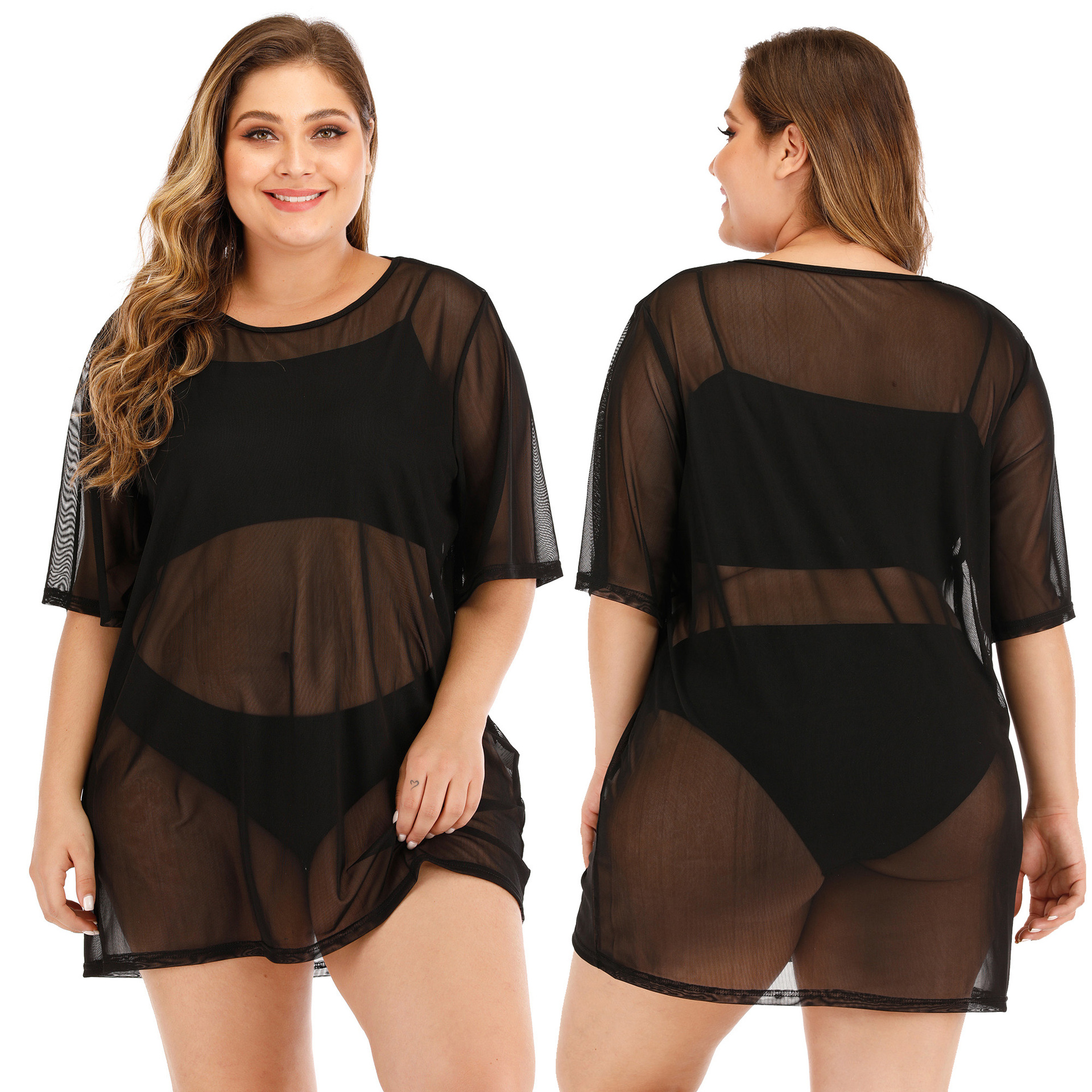Abito camicetta bikini con gonna da spiaggia in rete trasparente sexy da donna taglie forti_voghion.com