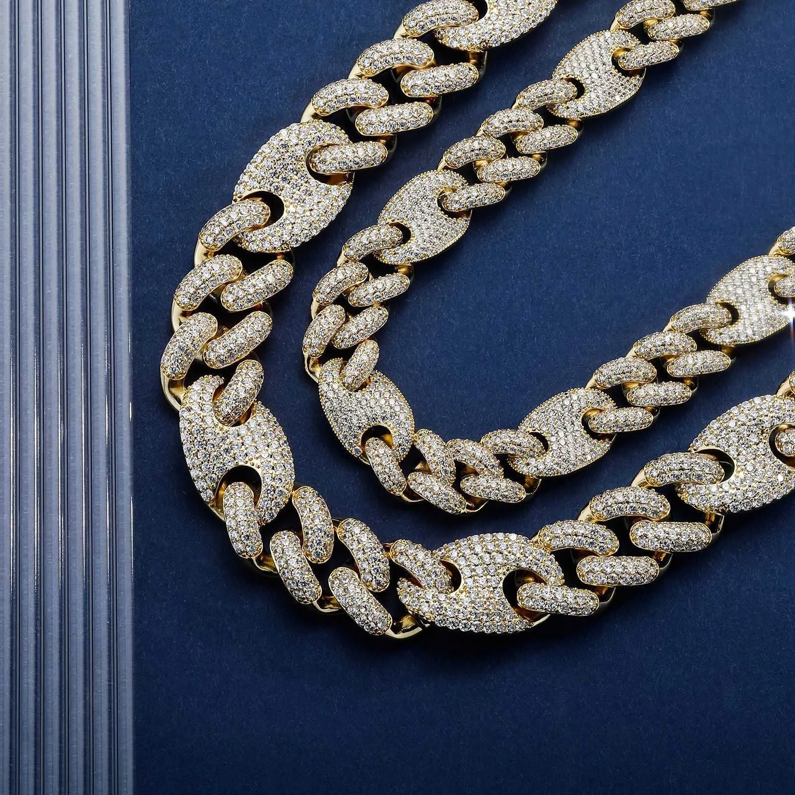 High Quality 20mm Pig Nose Mens Miami Coffee Bean Cuban Linck Chain Full Zirconium Hip Hop Necklace Curb Chains Real 14k_voghion.com