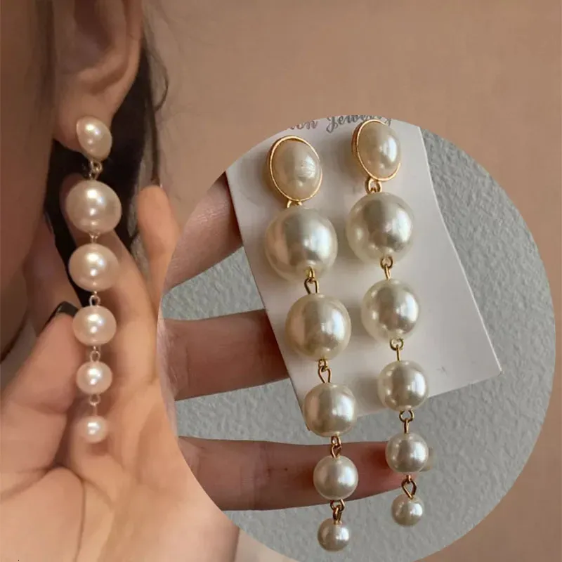 IPARAM Moda Kore Uzun İnci Damla Kadınlar İçin Moda Zarif Büyük Simüle Armut Küpe Toptan 240618_voghion.com