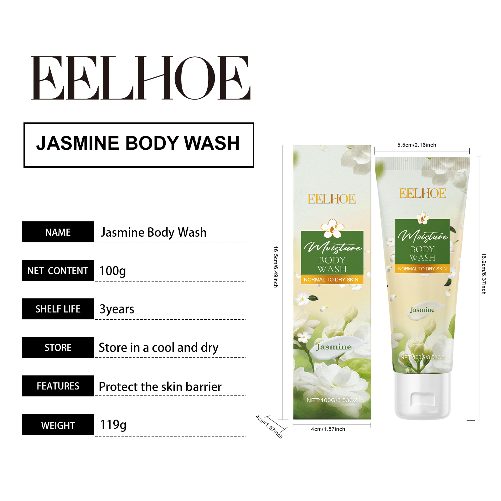 EELHOE Jasmine Moisturizing Body Wash, Gentle, Clean, Smooth, Moisturizing And Fragrant Body Wash_voghion.com