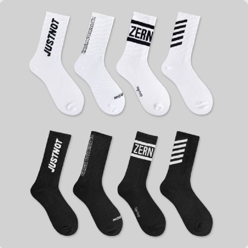 4 paires/8 paires confortables et polyvalentes à la mode amoureux des lettres basket-ball respirant mi-longueur chaussettes de sport pour hommes