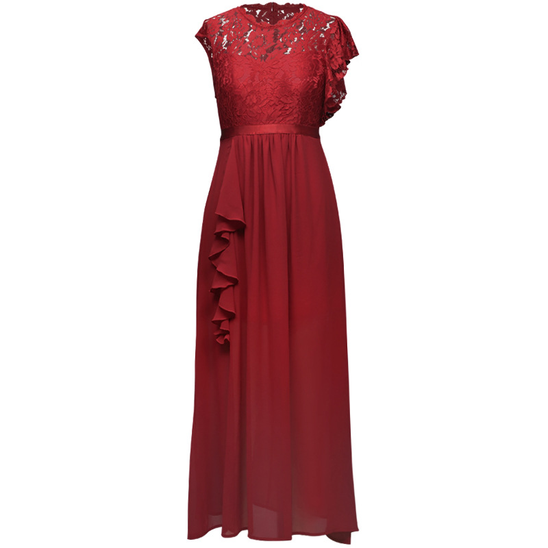 Europäischer und amerikanischer heißer Stil, Abendkleid, Spitzenstil, hoher Taille, langer Rock_voghion.com