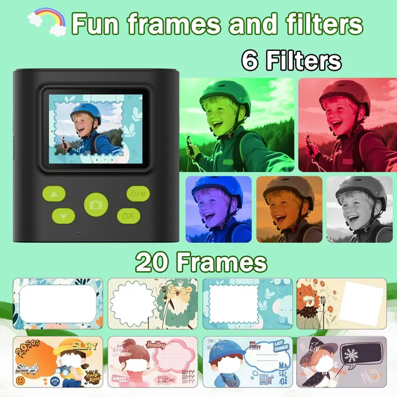 Aparat fotograficzny dla dzieci z funkcją natychmiastowego drukowania, nagrywaniem filmów w jakości HD i natychmiastowym drukowaniem, idealny na prezenty świąteczne i urodzinowe dla dzieci, w zestawie karta SD o pojemności 32 GB_voghion.com