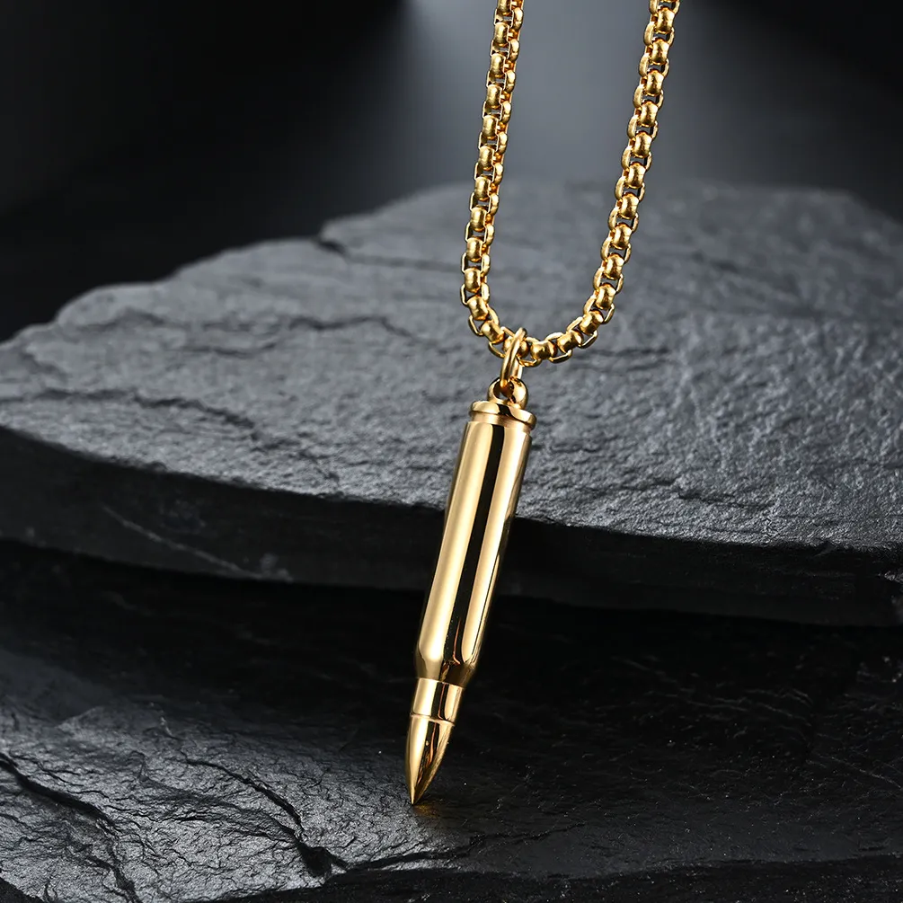 Colar com pingente de bala em aço inoxidável masculino_voghion.com