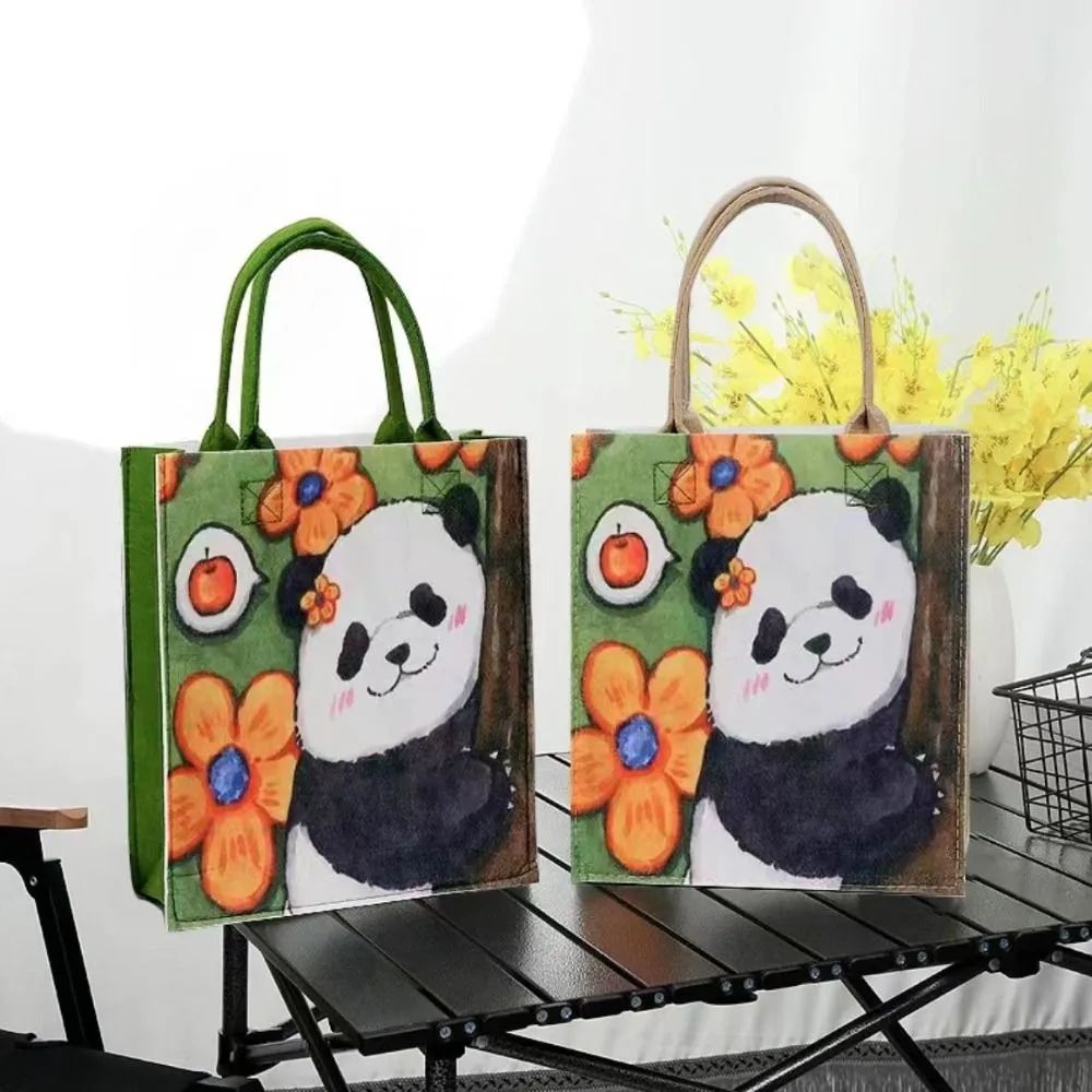 Borsa a tracolla in feltro spessa, da donna, multicolore, portatile, con stampa alla moda, a forma di panda, per gli spostamenti quotidiani_voghion.com