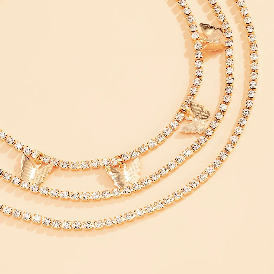 Colliers pendentifs 2023 Punk Tennis Chains Collier papillon pour femmes Mode coréenne Multi couche chaîne ras du cou Bijoux_voghion.com