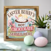 Rustic Easter Bunny Hot Chocolate Sign - 8x8" Farmhouse Wall Art. Perfect For Kitchen, Bedroom Or As A Charming Housewarming Gift._voghion.com