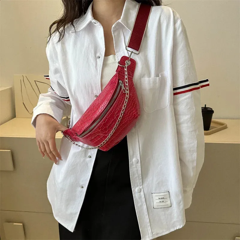 Vintage-Muster PU-Ledertaschen für Frauen Kette Gürteltaschen weibliche Hüfttasche Damen Umhängetasche Brusttasche 240729_voghion.com
