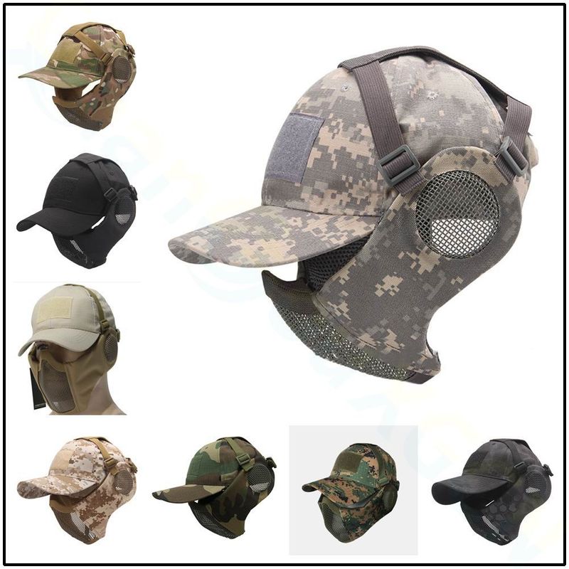 Taktikalised Airsoft Military Half Face Strike Metallvõrgust kaitsev pealuu mask ja müts kõrvakaitse jahitarvikud_voghion.com