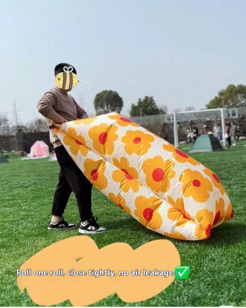 Outdoor lazy iatable yellow and white sofa folding portable picnic camping solid color air mattress outdoor furniture_voghion.com