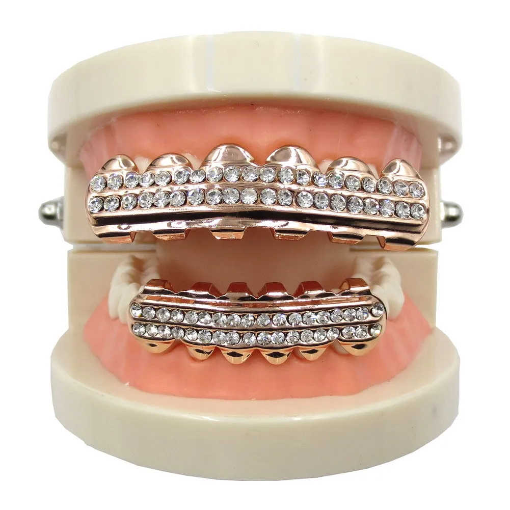 Echtes Gold Vampirzähne Fang Grillz Punk Hiphop CZ Cubic Zirkon Poker Buchstaben Iced Out Dia Grills Zahnspangen Zahnkappe_voghion.com