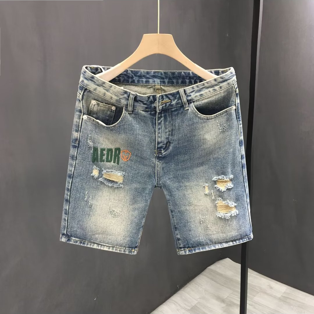 Pantalones cortos de mezclilla de pierna recta y holgados para el trabajo, pantalones de cinco cuartos de marca de moda para hombre, nuevos pantalones de verano de longitud media