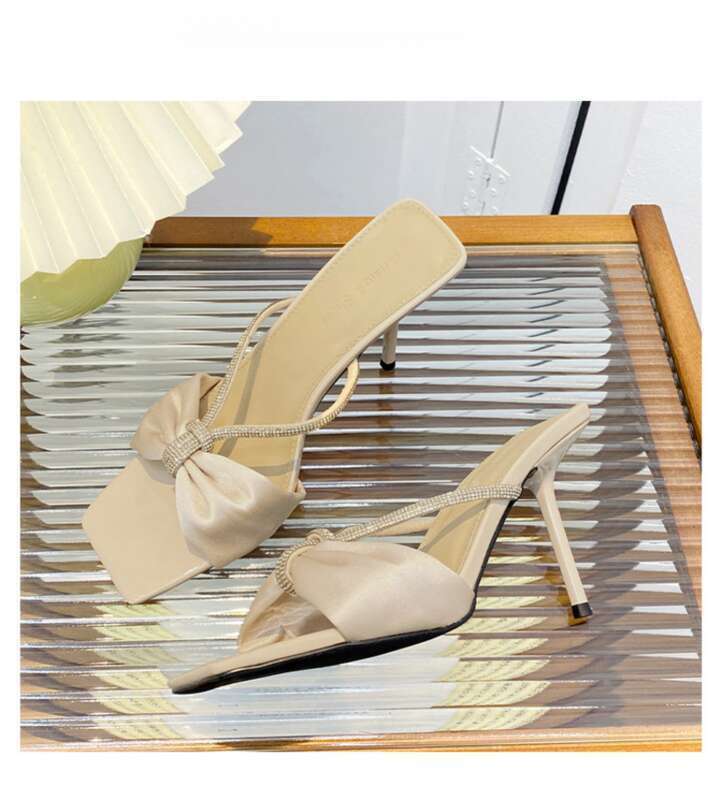 Sandali con cinturino dritto in raso con strass 2025 per donna, nuova punta in gel a farfalla_voghion.com