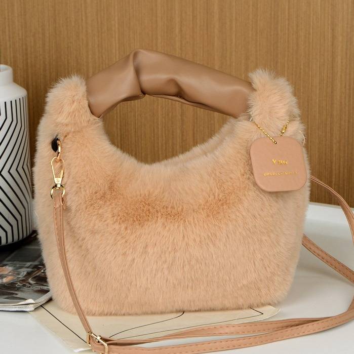 Sac bandoulière en fausse fourrure pour femme - Sac à main souple avec fermeture éclair, petit sac carré élégant et mignon pour vos tenues du quotidien._voghion.com