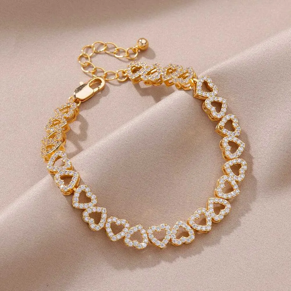 Bangle Zircon Bracelets Women Stainless Steel Gold Color Heart Charm Bracelet Wedding Jewelry Gift For Friends_voghion.com