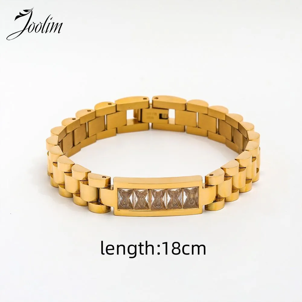 Charm Armbänder Joolim Schmuck Großhandel High End PVD No Fade Chunky Clear Rechteck Zirkonia Armband Kette Edelstahl_voghion.com