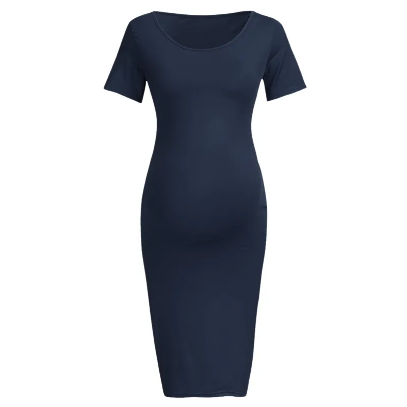 bunvel Sommer Bodycon Gravide Kvinner Sommerkjoler Ensfargede Mammaklær Kortermede Graviditetskjoler Premama Wear_voghion.com